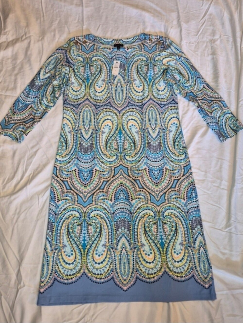 NWT Talbots Blue Paisley-Print Midi Stretch Dress Size Medium $129 Originally